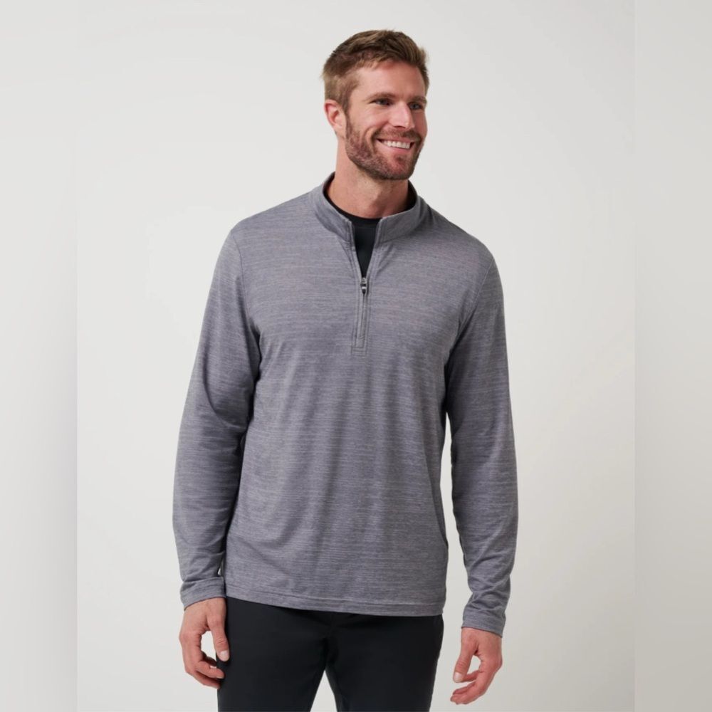 Travis Mathew Heater Quarter Zip Pullover Men’s Shirt Size Large Blue Slate Gray